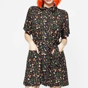 Vasilisa Short Sleeve button viscose Mini Shirt Dress - autumn ferns & mushrooms